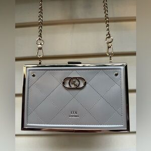 NWT LYN Quilted Box Clutch with Chain Strap; Gold & Off White/Ivory; 7x4.5 in
